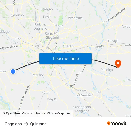 Gaggiano to Quintano map