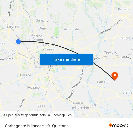 Garbagnate Milanese to Quintano map