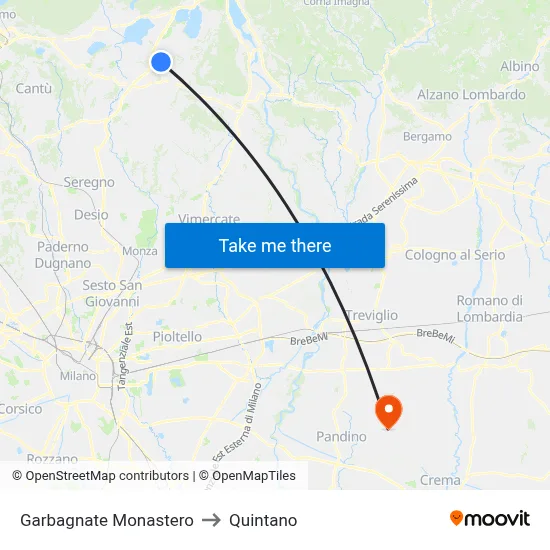 Garbagnate Monastero to Quintano map