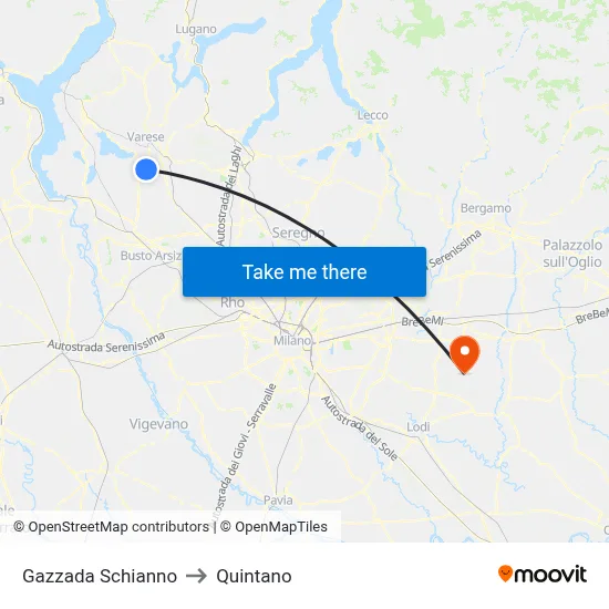 Gazzada Schianno to Quintano map