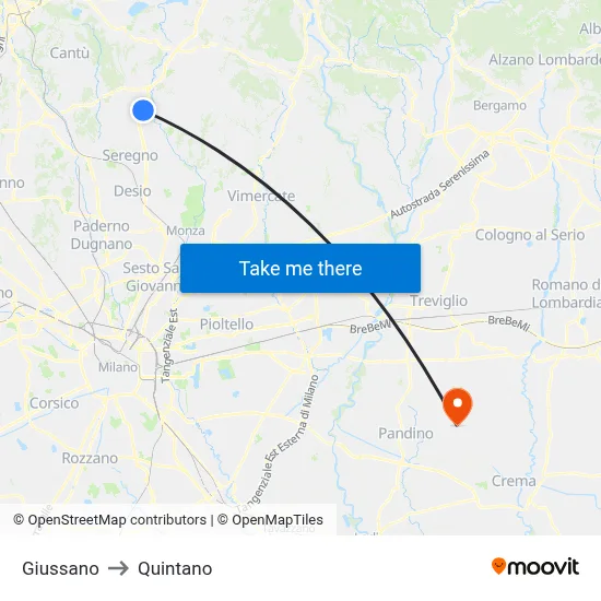 Giussano to Quintano map