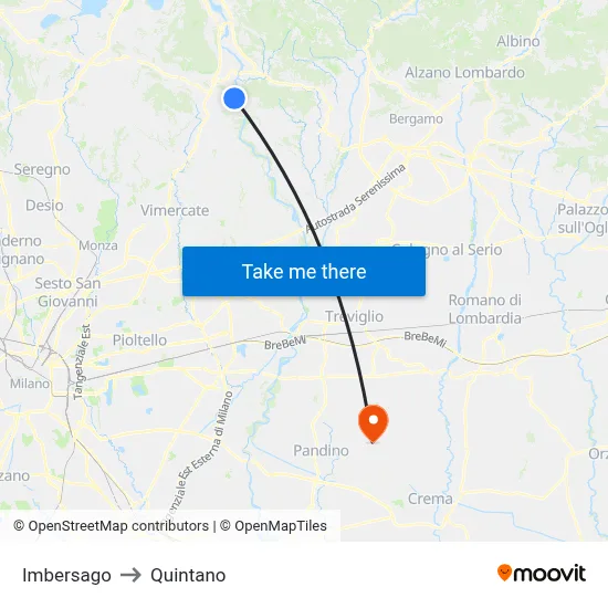 Imbersago to Quintano map
