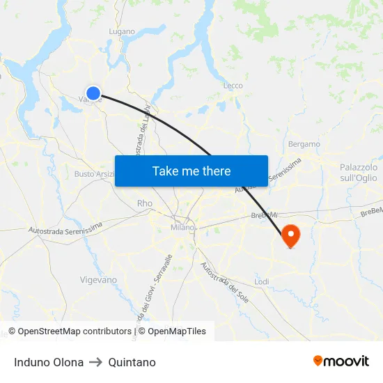 Induno Olona to Quintano map