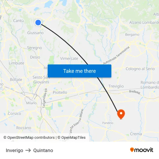 Inverigo to Quintano map