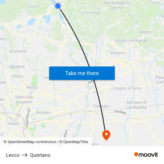 Lecco to Quintano map
