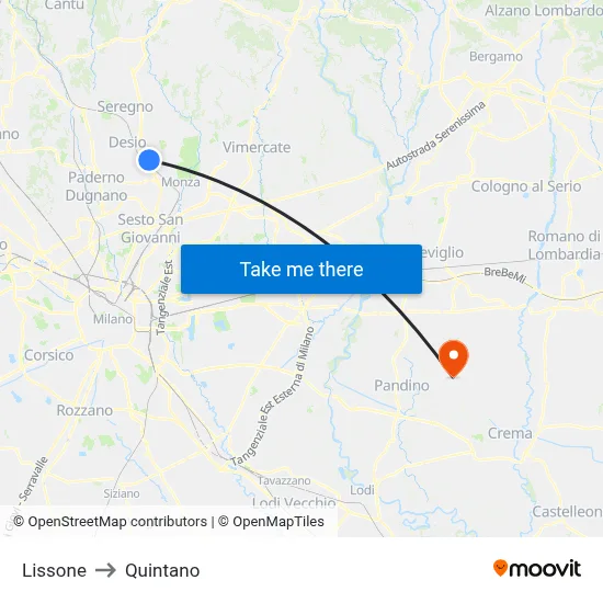Lissone to Quintano map