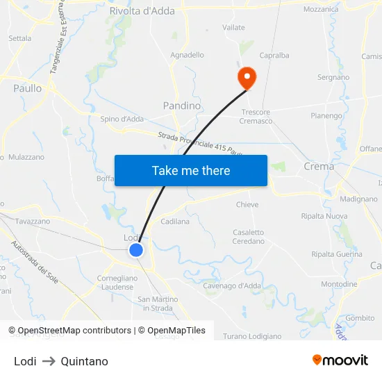 Lodi to Quintano map