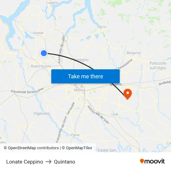 Lonate Ceppino to Quintano map