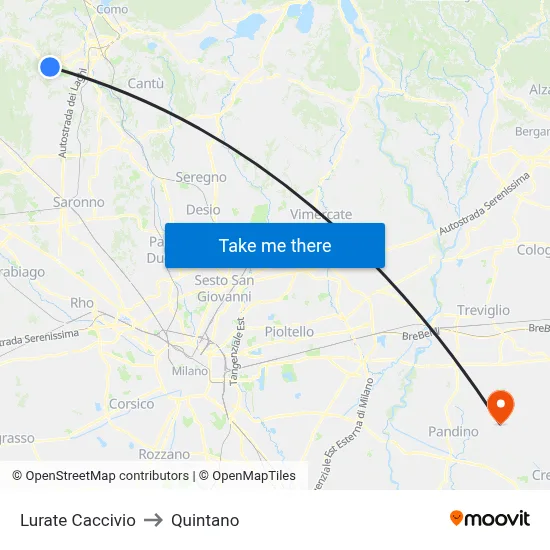 Lurate Caccivio to Quintano map