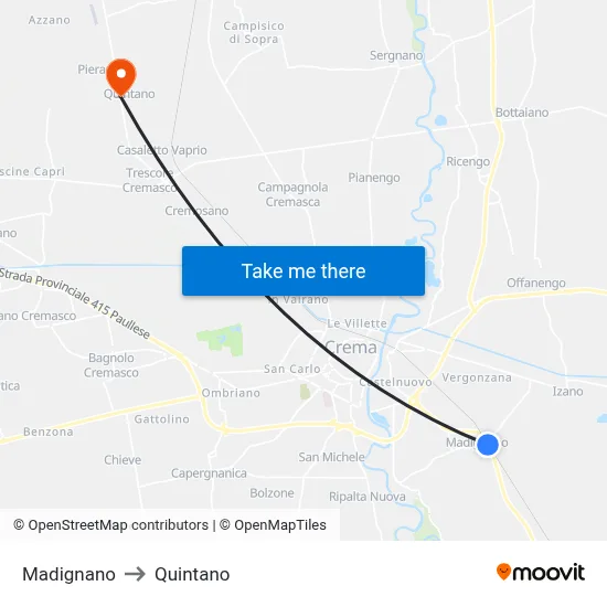 Madignano to Quintano map