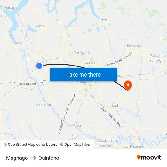 Magnago to Quintano map