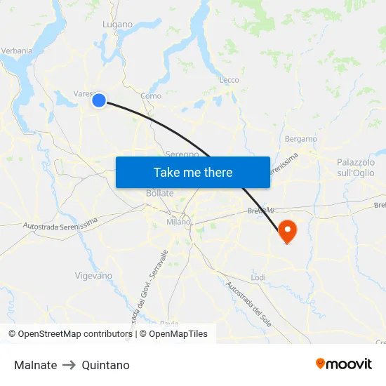 Malnate to Quintano map