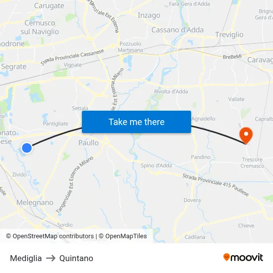 Mediglia to Quintano map