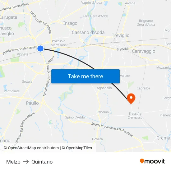 Melzo to Quintano map