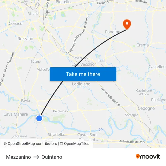 Mezzanino to Quintano map