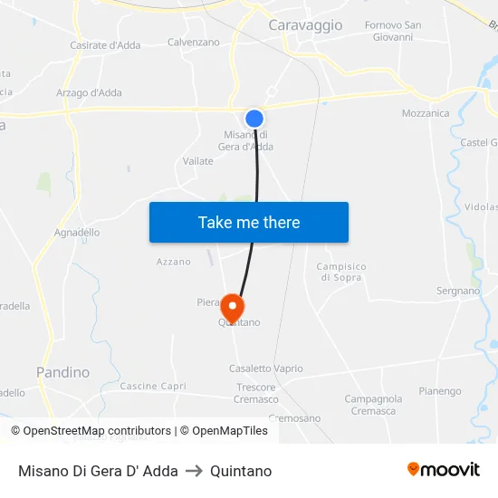Misano di Gera d'Adda to Quintano map