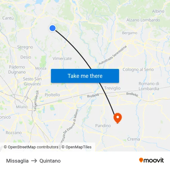 Missaglia to Quintano map