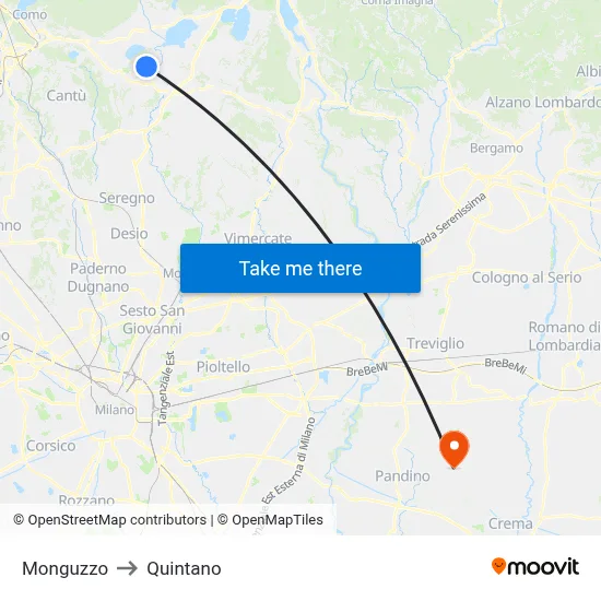 Monguzzo to Quintano map