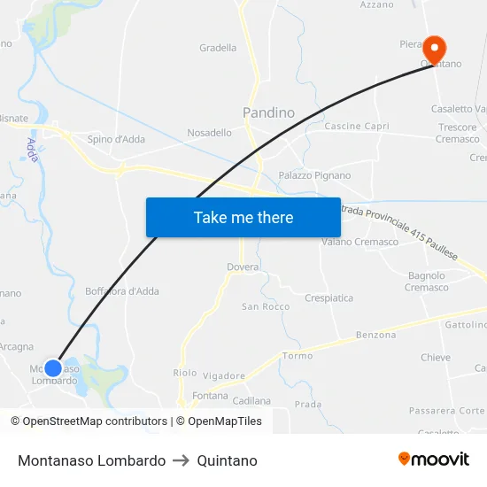 Montanaso Lombardo to Quintano map