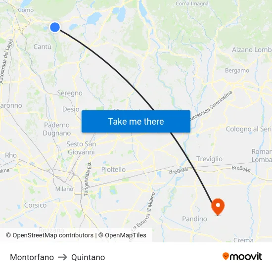 Montorfano to Quintano map