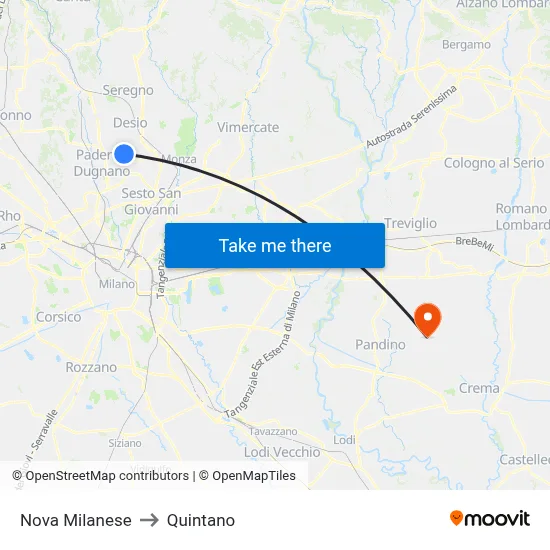 Nova Milanese to Quintano map
