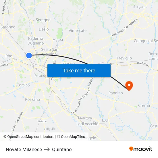 Novate Milanese to Quintano map