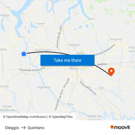Oleggio to Quintano map