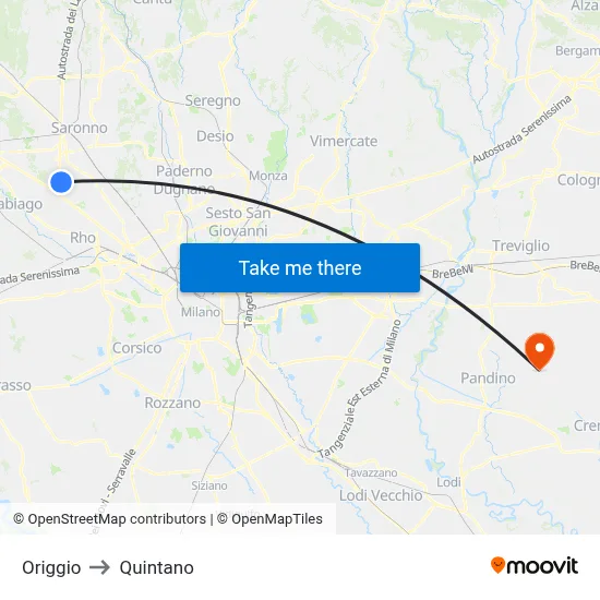 Origgio to Quintano map