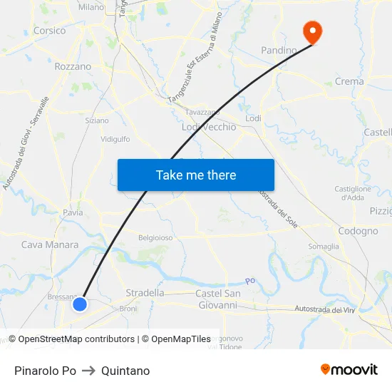 Pinarolo Po to Quintano map