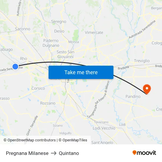 Pregnana Milanese to Quintano map