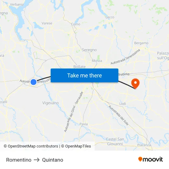 Romentino to Quintano map