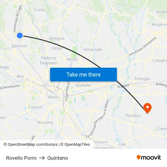 Rovello Porro to Quintano map