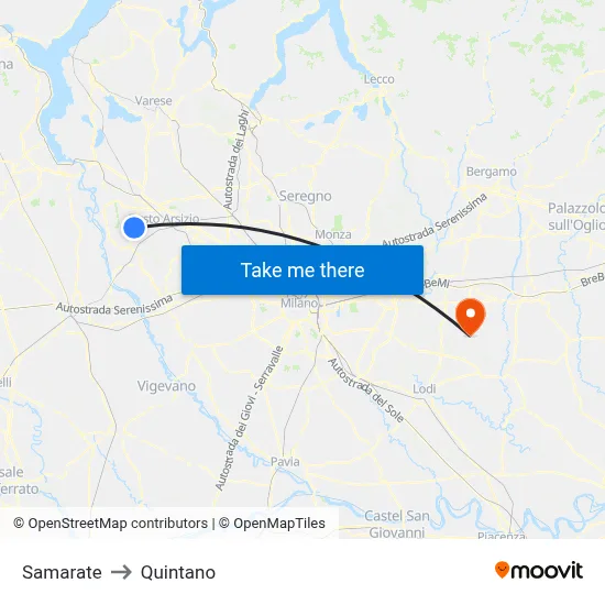 Samarate to Quintano map