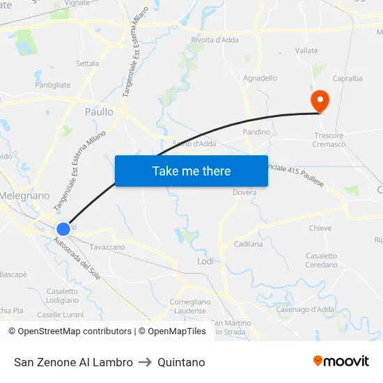 San Zenone Al Lambro to Quintano map
