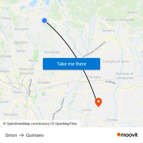 Sirtori to Quintano map