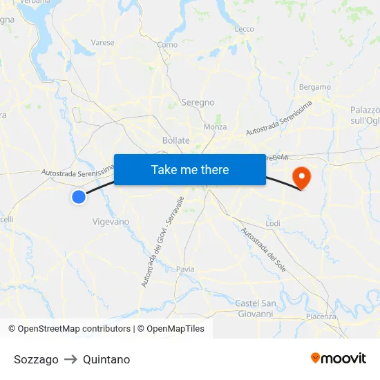 Sozzago to Quintano map