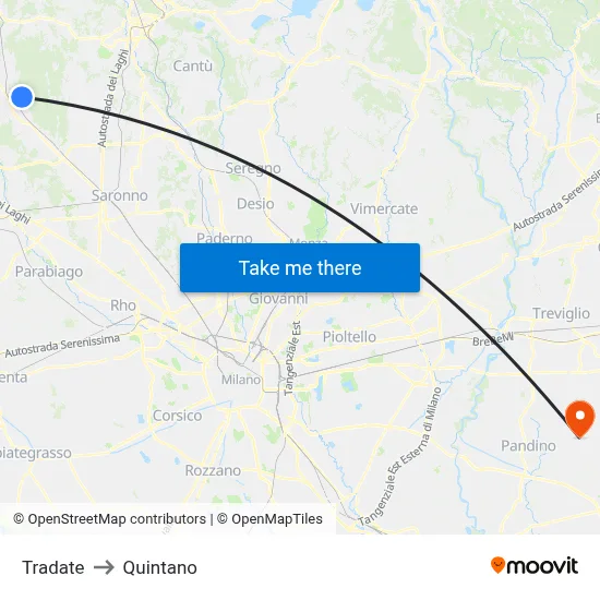 Tradate to Quintano map