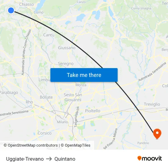 Uggiate-Trevano to Quintano map