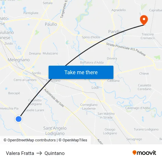 Valera Fratta to Quintano map