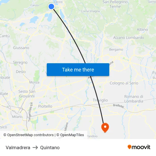 Valmadrera to Quintano map