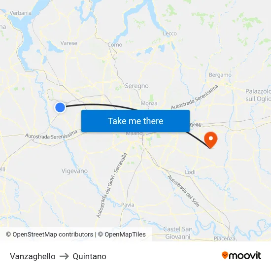 Vanzaghello to Quintano map