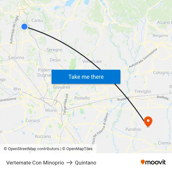 Vertemate Con Minoprio to Quintano map