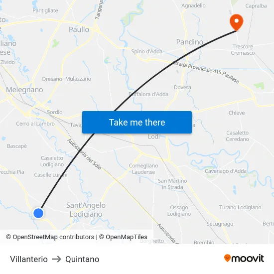 Villanterio to Quintano map