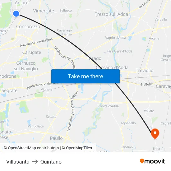 Villasanta to Quintano map