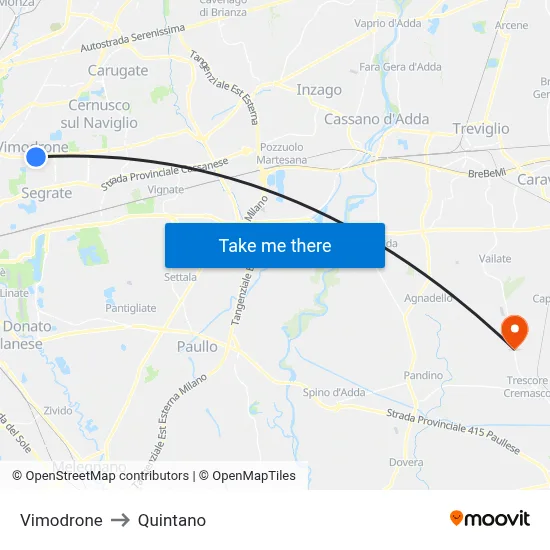 Vimodrone to Quintano map