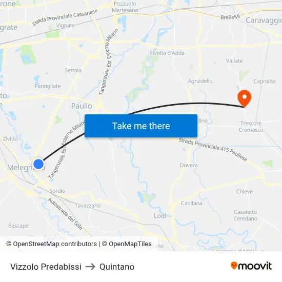 Vizzolo Predabissi to Quintano map