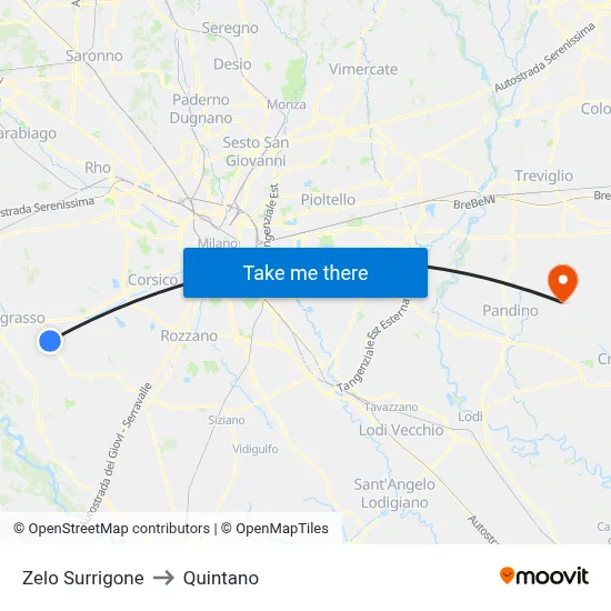 Zelo Surrigone to Quintano map