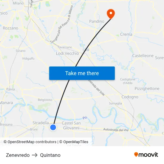 Zenevredo to Quintano map