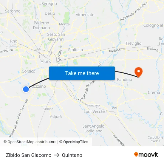 Zibido San Giacomo to Quintano map
