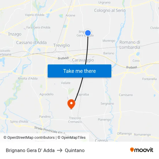 Brignano Gera d'Adda to Quintano map